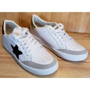 MKS Women’s Sneakers White Star Design Checkered Heel Size 7 New Without Tags